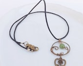 ON SALE Antique Brass and Jade Wire   Wrapped  Necklace, Pendant, Charm, Boho, Green, Handmade by Lyrisgems