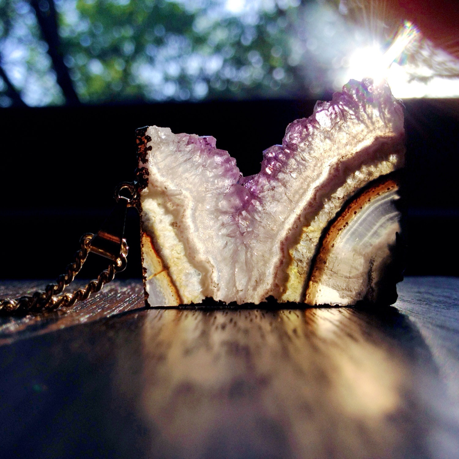 Gold Purple Amethyst Necklace, Raw Amethyst Crystal Necklace,