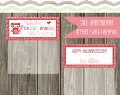 Printable Personalized Valentine Treat Bag Topper  Boy and Girl options