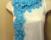 Blue Fuzzy Pom Pom Scarf