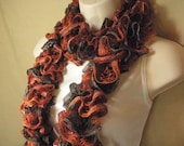 Orange and Brown Lacy Ruffled Knit Fashion Scarf