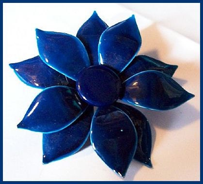 Vintage Flower Brooch Pin Blue Enamel Layered Tiered MId Century HUGE 3" VG