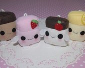 Plushy- Kawaii -Pudding Plushies -Plushy Charms- Food Plushy- Key Chain Charm- Pink- Brown- Yellow- White-Toys