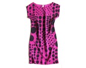 SALE // hand painted silk Mini Dress.  Patchwork Dots on Rasberry // ready to ship