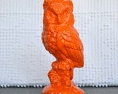 Bright Orange Owl - Upcycled shabby chic painted ceramic bright funky retro modern owl Mid Century Modern