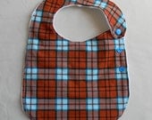 Orange and Blue Plaid Adjustable Side Snap Bib