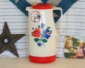 Pitcher Insulated Thermos Style - Red Blue White - Farmhouse Prairie Cottage Cabin Picnic - Mercury Glass - Sweet Charming