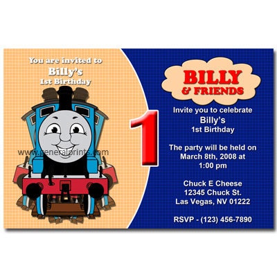 Printable Thomas the Train Invitations Tank Engine Custom Made Birthday Party Invites Personalized Digital
