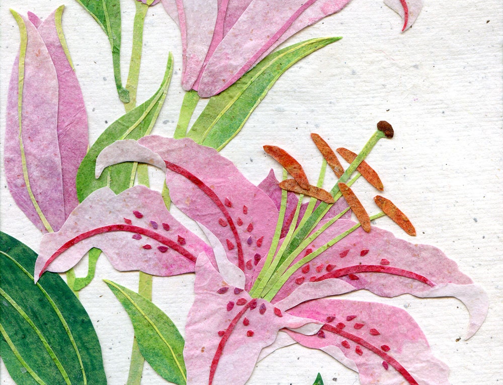 Collage PINK LILIES Easter Spring Botanical Art Print Garden Nature Home Décor 5x7