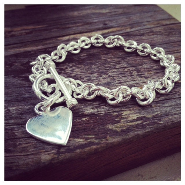 Heart Tag Bracelet - 925 Sterling Silver  Heart  Bracelet - Bracelet with Heart  Pendent -  Everyday Jewelry