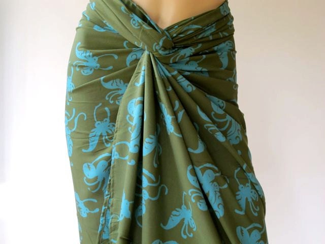 Batik Sarong, Green Pareo, beach cover up