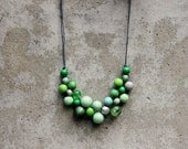 Wooden bead necklace, green bib necklace, mint, lime, emerald, summer, contemporary necklace.