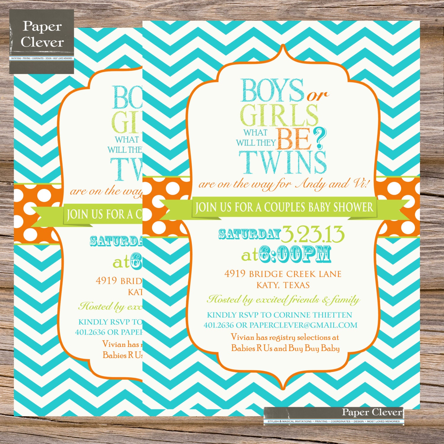 Baby shower invitation typography twins, gender reveal chevron stripe - digital file, printable