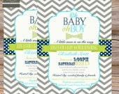 Boys baby shower invitation chevron, oh boy, bowtie, navy, lime, aqua - digital, printable file Il_170x135