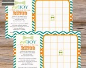 Boys baby shower bingo chevron stripe, bowtie, teal, orange, lime - digital file, printable Il_170x135