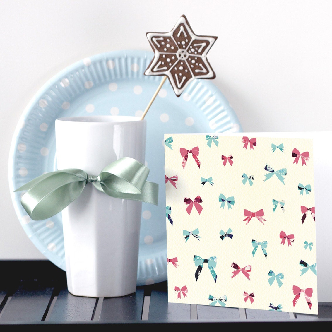 Ribbon Bows Unisex card set of 10 for Children / baby shower gift list / thank you / invitation / wish list / no or all occasion
