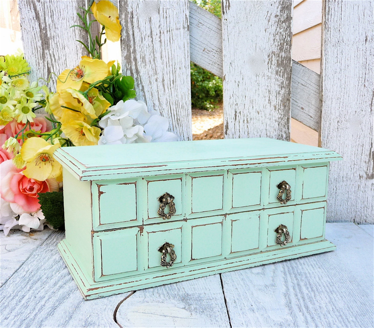 Mint Jewelry Box - SHABBY CHIC Upcycled Wood Jewelry Box