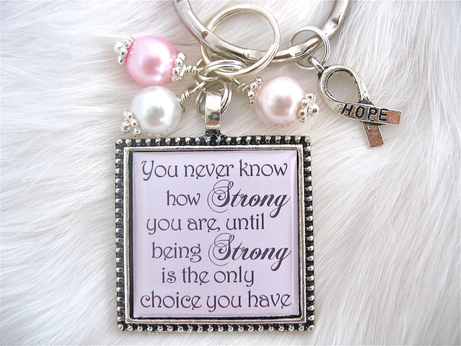Bravery Inspirational Quote PINK ribbon Breast Cancer Awareness Mother Pendant, Keychain, Grandmother, Sister Mom, Daughter Strength Hope