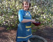 Heavy Duty Blue Apron with Sunny Yellow Flowers