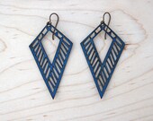 Dagger Lasercut Leather Earrings - Blue