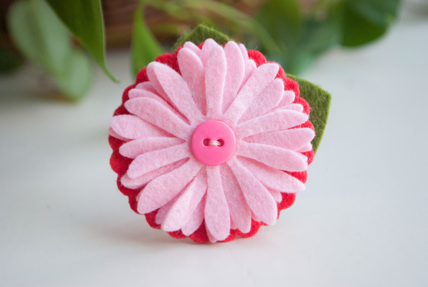 Wool Felt Daisy in Pink  and Strawberry Red, Available as a Hair Clip or Headband,  M2M Matilda Jane Good Hart