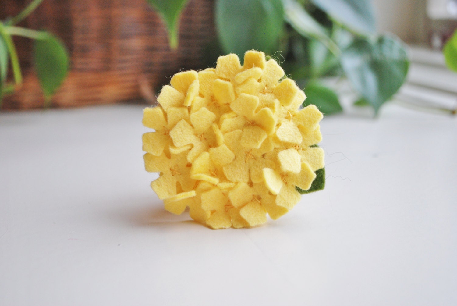 Sunshine Yellow Mini Hydrangea Headband,  Wool Felt Hydrangea, Perfect  for infants and toddlers, Available as  Hair Clip or Headband,