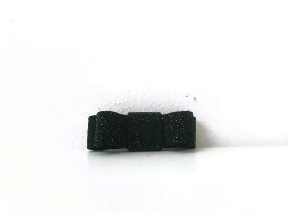 Black Glitter Leather suede Bow Shoe Clips