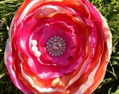Pink Coral and Cream Headband  over the top handmade Satin Rosette Headband ..Wedding Birthday  ..free shipping