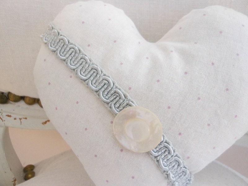 Lavender heart sachet, white cotton and vintage trim heart sachet with mother of pearl button