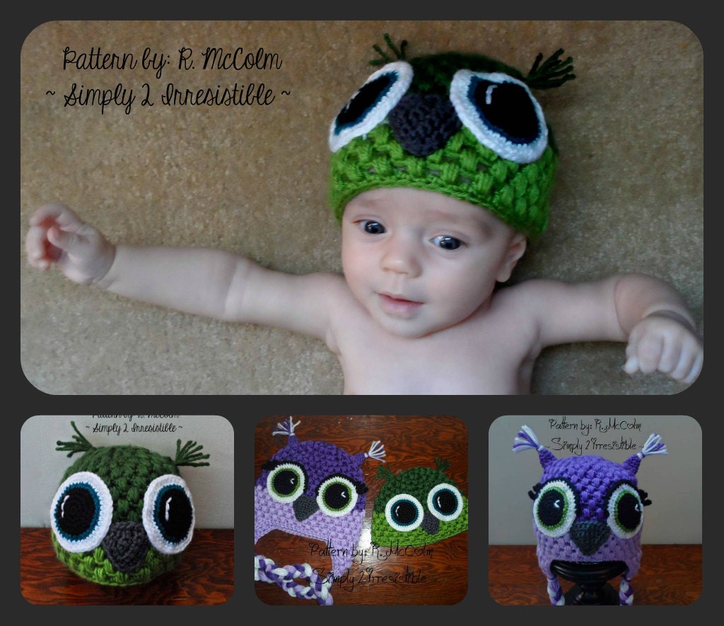 Alice Owl Hat Pattern - Crochet Pattern 14 - Beanie and Earflap Pattern - Newborn to Adult - INSTANT Download - US and UK Terms