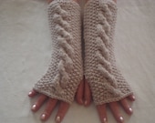 Knit. Wool.Fingerless  Glove/Arm/Wrist  Warmers  Beige. Sale.Long.Cable.Ready  to  ship.