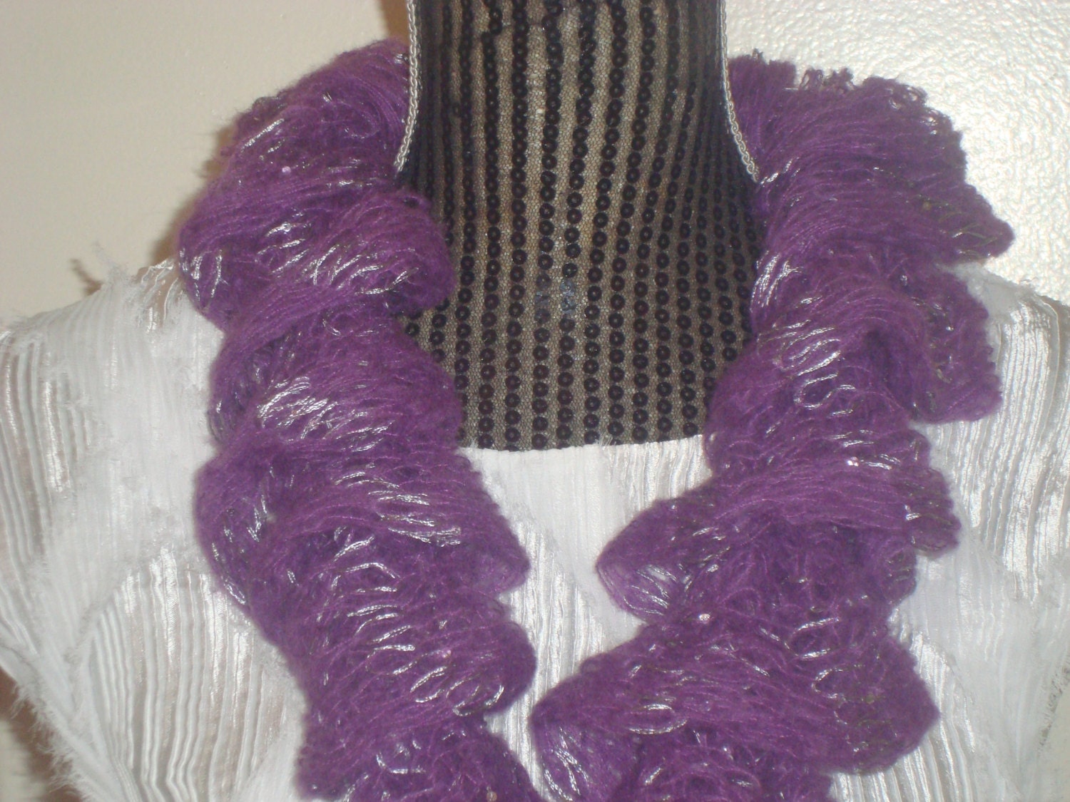 Knit  Scarf  Ruffle  Purple.Silver  Thread.Sparkle.Sequin.Mom.Woman. New.Spring/Winter.Gift.Girls.Ready  to  ship.