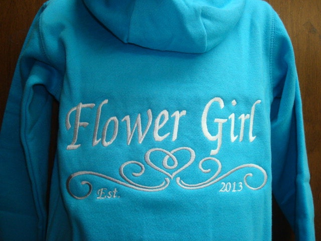 Personalized Embroidered Flower Girl full zip up hoodie jacket - cover up - with the date  - GREAT GIFT