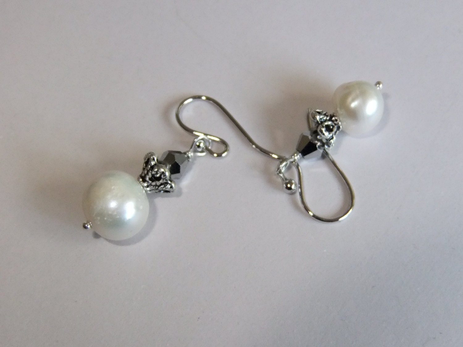Pearl, Crystal, and Silver Earrings
