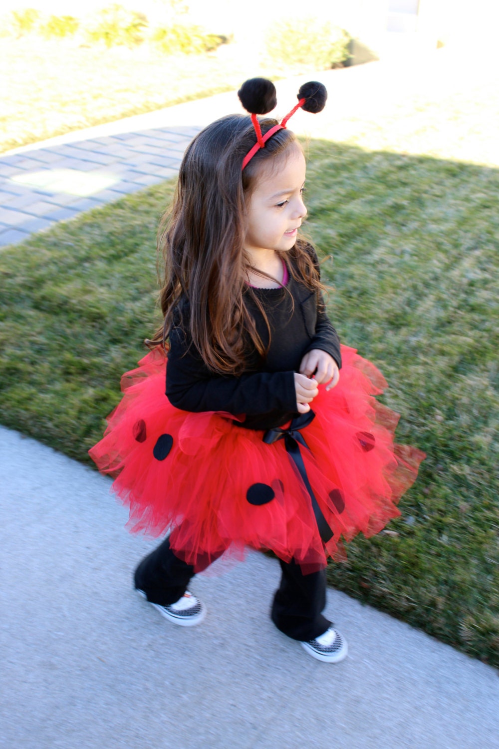 Girl's Lady Bug Tutu Costume with Antenna. Lady Bug Birthday Tutu. Red and Black Tutu. Halloween Tutu