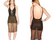 SUMMER SALE Beach Goth's Black and Gold Metallic Threaded Sheer High Waist High Low Skirt
