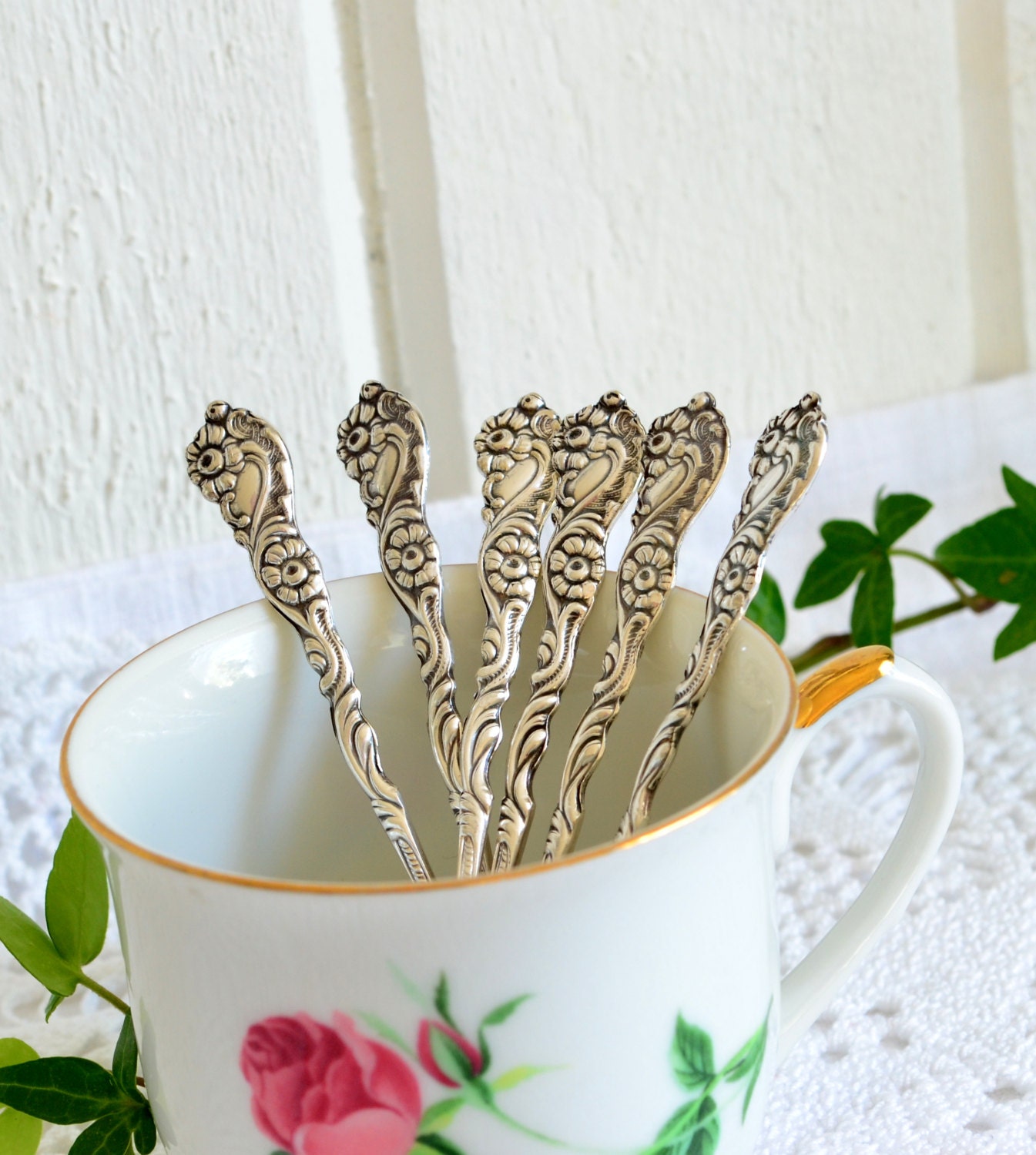 Demitasse coffee spoons silver plate vintage Swedish wedding setting set of six mocha spoons