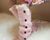 The Mini Molly - 5 colors GIRLS Soft Slouchy Button Down pink leg warmers w/ Ivory Knit Lace Trim - girls legwarmers baby legs