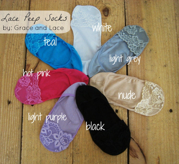 Lace Peep Socks - 7 colors - lacey sock - lace socks for heels - lace socks for pumps - lace sock for flats