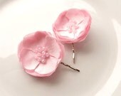 Pale Pink Flower Bobby Pins, Soft Pink Satin Flowers, Small Hair Clips, Womens Girls Bridal, Wedding Accessories