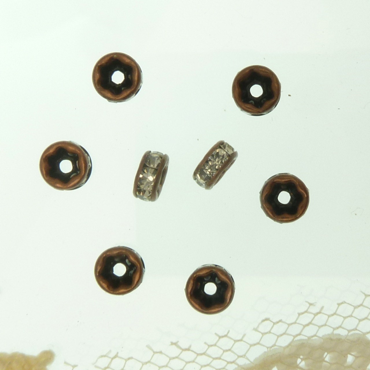 8 antique copper grade AAA rhinestone rondelles  6 mm x 3 mm