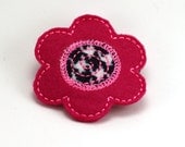 Flower  - Jumbo - Felt Snap Barrette Hair Clips - Fuchsia, Houndstooth and Hot Pink