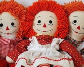 1970's Raggedy Ann Andy Handmade Dolls, Country Chic Decor, Gift For MOM, DOLLS, Mothers Day, Raggedy Ann Vintage, RED