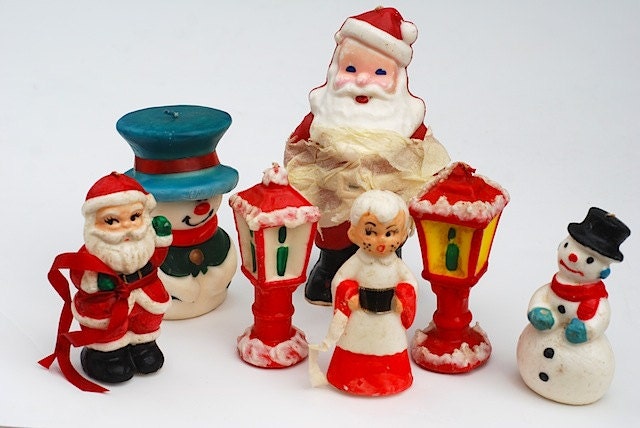 Lot of 1950's Mid Century Christmas Candles - Santa Candles, Gift For MOM Dad, Christmas Home Decor Candles