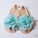 Leather baby sandals with mauve chiffon flower- other colors available
