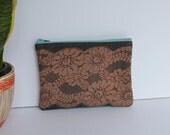 NEW - The Medium Allison - floral vintage lace zipper pouch with zipper closure denim and vintage floral canvas