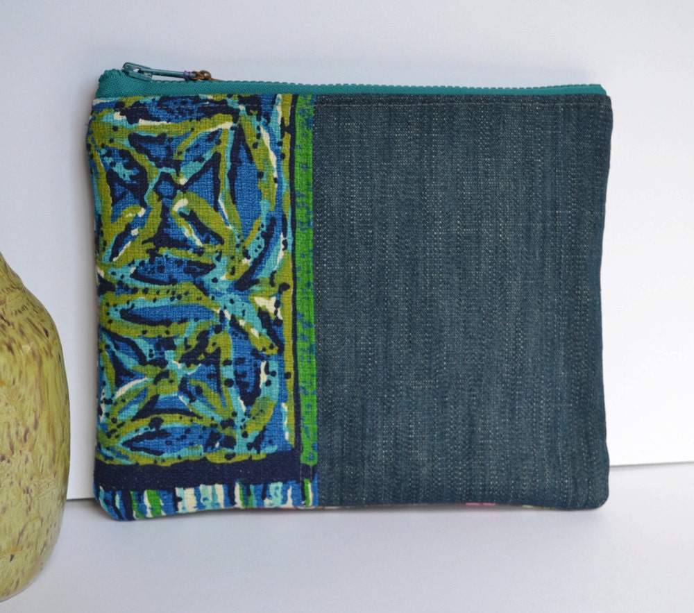 Limited Edition Pouch Clutch Gadget and Tablet Holder in Vintage Floral Denim and Vintage Floral Cotton Canvas
