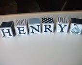 Wooden Baby Name Blocks - Nautical - Navy Blue Gray