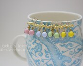 Vintage Round Stone & Gold Bow Dangle Earrings // Pink, Periwinkle, Lime Sorbet, Lemon Yellow