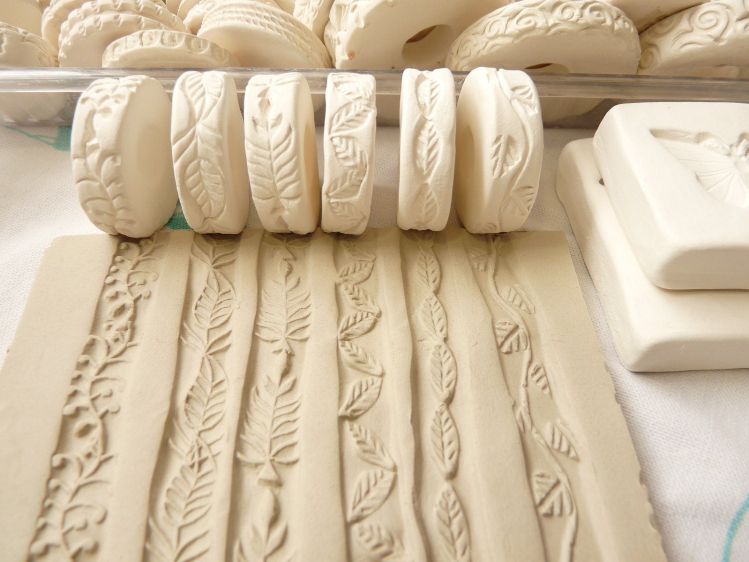 Leaf Vine and Blossom Theme Clay Stamp Roller Set of by claystamps